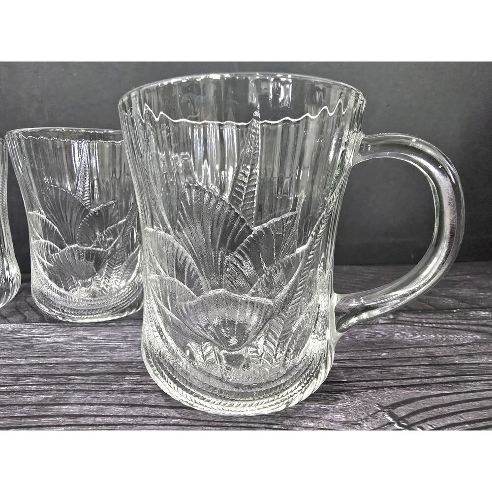 Vintage Arcoroc France "Canterbury Crocus" Glass Mugs - Set of 4